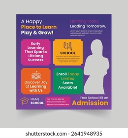 Kids School education admission social media post and back to school web banner template, Creative layout square banner design