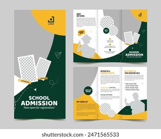 kids school education admission trifold brochure design template, back to school admission tri fold brochure cover leaflet premium layout design