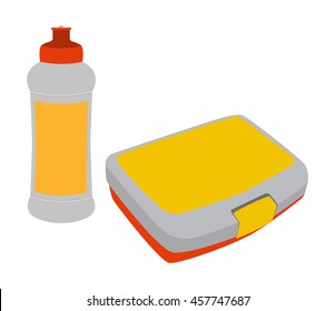 Kids School Lunch Box And Water Bottle Isolated On White Lunchbox And Drink Bottle Flat Vector Illustration