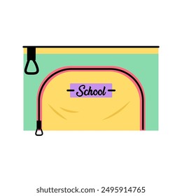 Kids school pencil case for pencils and pens. 
Colored cosmetic bag, textile storage organizer. Illustration in flat style on a white background.