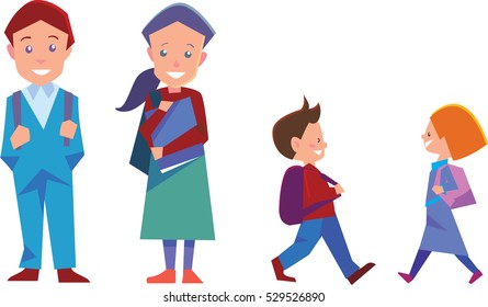 Kids at school. Simple vector graphic