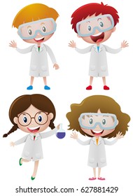 Kids in science gown and goggles illustration