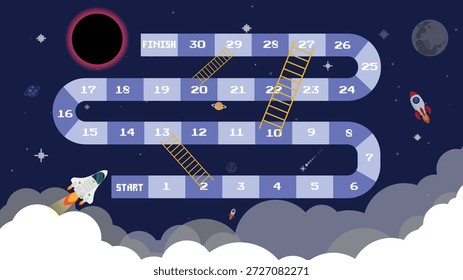 Crianças ciência e espaço tabuleiro game.Vetor ilustração estilo plano.	