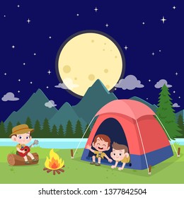 kids scouts at camp vector illustration