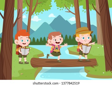 kids scouts at camp vector illustration