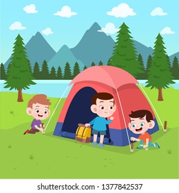 Kids Scouts Camp Vector Illustration Stock Vector (Royalty Free) 1377842528