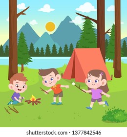 kids scouts at camp vector illustration