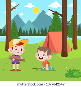 kids scouts at camp vector illustration