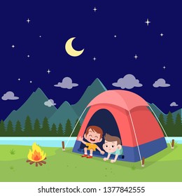 kids scouts at camp vector illustration