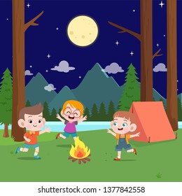 kids scouts at camp vector illustration