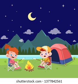 kids scouts at camp vector illustration