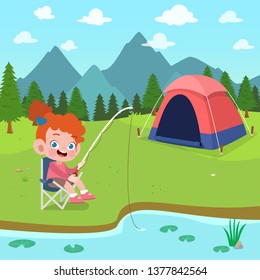 kids scouts at camp vector illustration