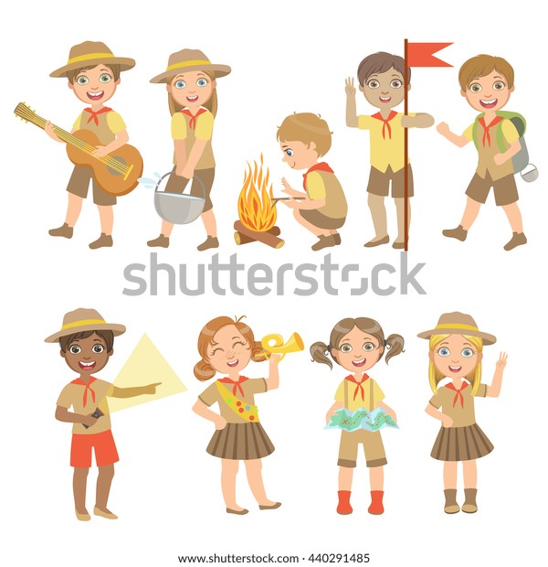 Kids Scouts Hiking Set Cute Bigeyed Stock Vector (Royalty Free ...