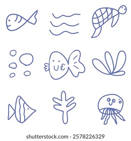 kids scribble animals in the sea