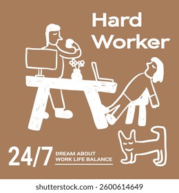 kids scribble hard working illustration