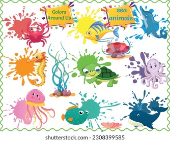 Kids' Sea Animals Poster, Look In Color, Rainbow-inspired Sea Poster, Learn Sea Animals Poster Childrens, Wall Chart Educational Childs