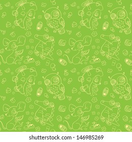 Kids seamless background. Set of cute animals: owl, crocodile, mouse, hedgehog. Seamless pattern can be used for wallpaper, pattern fills, web page background, surface textures