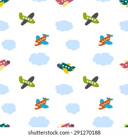kids seamless pattern: Aircraft and clouds
