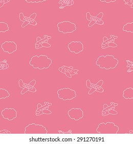 kids seamless pattern: Aircraft and clouds