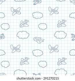 kids seamless pattern: Aircraft and clouds