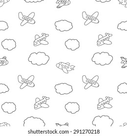 kids seamless pattern: Aircraft and clouds