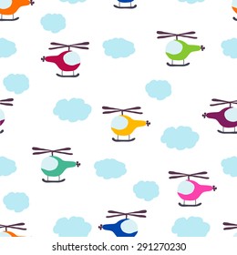 kids seamless pattern: Aircraft and clouds
