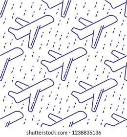 Kids seamless pattern with airplanes blue. White background. 