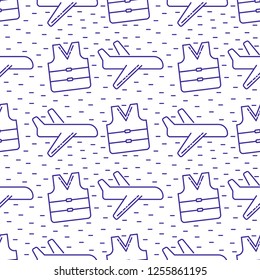 Kids seamless pattern with airplanes blue.