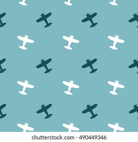 Kids seamless pattern with airplanes blue.  Baby pattern.