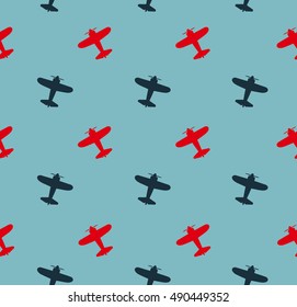 Kids seamless pattern with airplanes blue.  Baby pattern.
