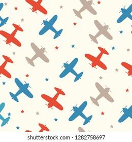 Kids seamless pattern with airplanes colorful. Baby pattern.