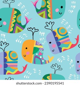 Kids seamless pattern with animal,  florals. Vector illustration with doodle elements.