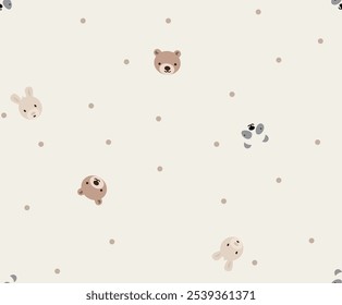 Kids seamless pattern with animals faces. Vector hand drawn illustration.
