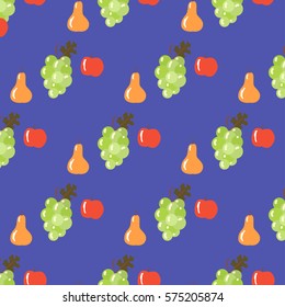 kids seamless pattern with apple, grapes and pear