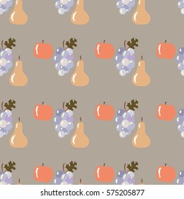 kids seamless pattern with apple, grapes and pear