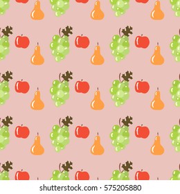 kids seamless pattern with apple, grapes and pear