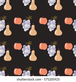 kids seamless pattern with apple, grapes and pear