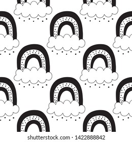 Kids seamless pattern  black and white in nordic style. Hand drawn vector illustration.