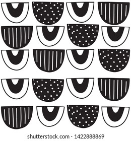 Kids seamless pattern  black and white in nordic style. Hand drawn vector illustration.