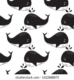 Kids seamless pattern  black and white in nordic style. Hand drawn vector illustration.