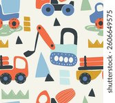Kids seamless pattern with building equipment. Hand drawn vector illustration.
