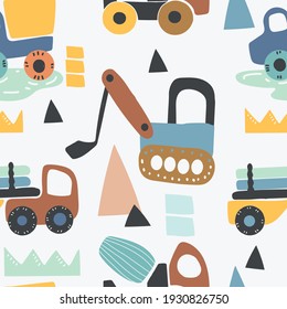 Kids seamless pattern with building equipment. Hand drawn vector illustration.