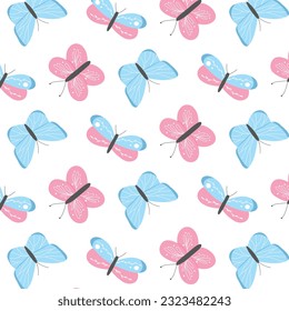 Los niños tienen un patrón impecable con mariposas. Ilustración vectorial. Impresión de mariposa en estilo dibujado a mano. Patrón lindo con insectos.