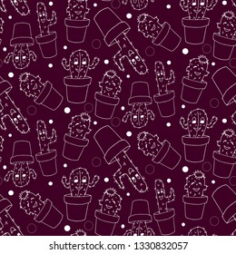 Kid's seamless pattern with cacti. Hand-drawn.