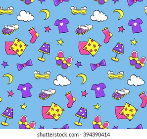 Kids seamless pattern. It can be used for fabric and wallpaper. A colorful illustration. Cartoon design. Vector background.