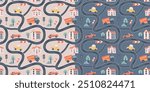 Kids seamless pattern with car, bus and road. Perfect for fabric , digital paper, cards