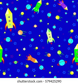 kids seamless pattern cartoon space ship vector illustration