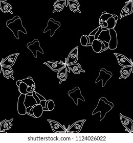 Kids seamless pattern, chalk board, black and white vector illustration, doodle