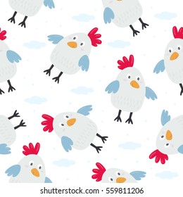kids seamless pattern with chickens. Vector illustration.