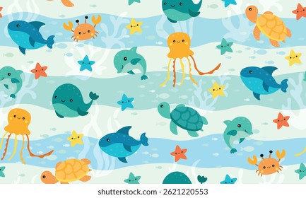 kids seamless pattern, Childish seamless pattern with underwater life. Perfect for kids bedding, fabric, wallpaper, wrapping paper, textile, t-shirt print., clothes, vector illustration